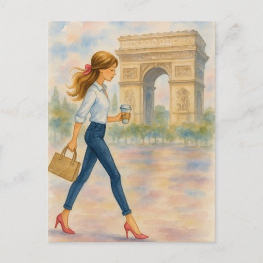 A girl and the Arc de Triomphe Scene Paris ポストカード (正面)