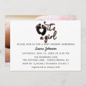 A Girl Baby Shower写真バラハート足 招待状 (正面/裏面)