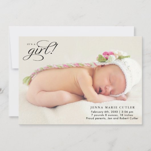 A Girl Full Photo Birth Announcement 案内状 (正面)