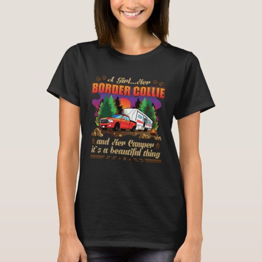 A Girl Her Border Collie and Her Camper Dog Tシャツ (正面)