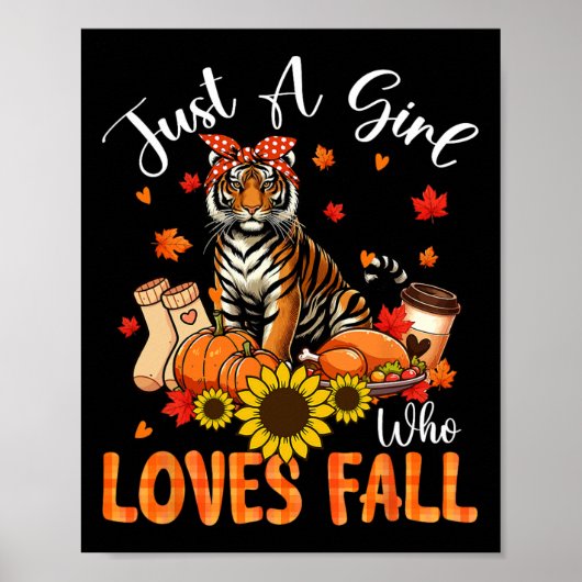A Girl Loves Fall Thanksgiving Signs Tiger Bow Tie ポスター (正面)