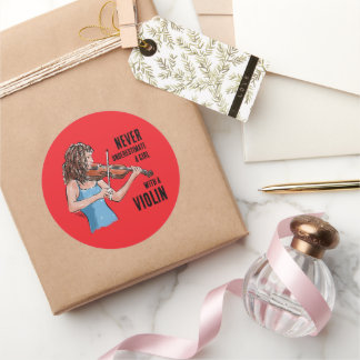 A Girl with a Violin Sticker ラウンドシール