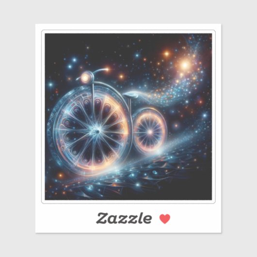 A Glowing Bicycle in a Cosmic Landscape at Night シール (シート)