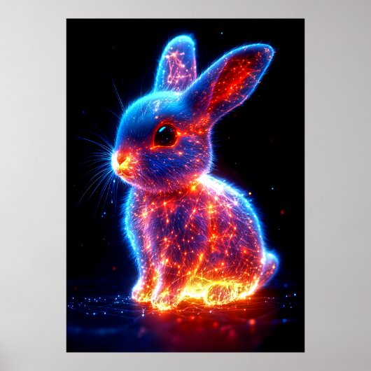 A glowing rabbit is depicted with vibrant blue and ポスター (正面)