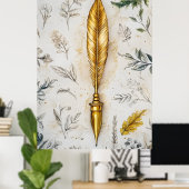 A golden feather or a fancy fountain pen. ポスター (ホームオフィス)
