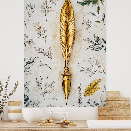 A golden feather or a fancy fountain pen. ポスター (キッチン)