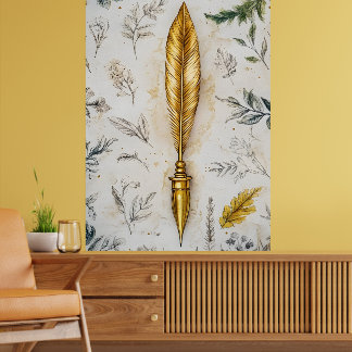 A golden feather or a fancy fountain pen. ポスター