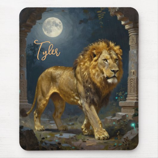 A Golden Lion Strolling under the Moon Personalize マウスパッド (正面)