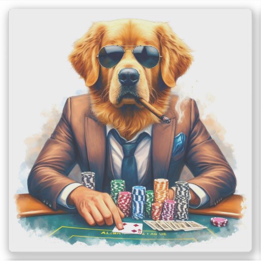 A Golden Retriever Dressed in a Suit Plays Poker シール (正面)