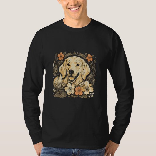 A Golden Retriever surrounded with Lilies illustra Tシャツ (正面)
