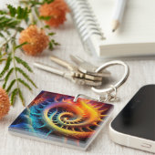 A Golden Spiked mandelbrot Set Fractal キーホルダー (正面右)
