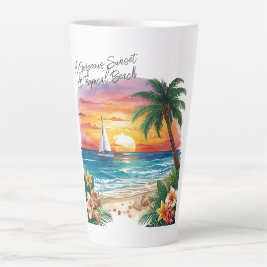 A Gorgeous Sunset At Tropical Beach, Vacation, カフェラテマグ (正面)