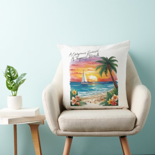 A Gorgeous Sunset At Tropical Beach, Vacation,  クッション (椅子)