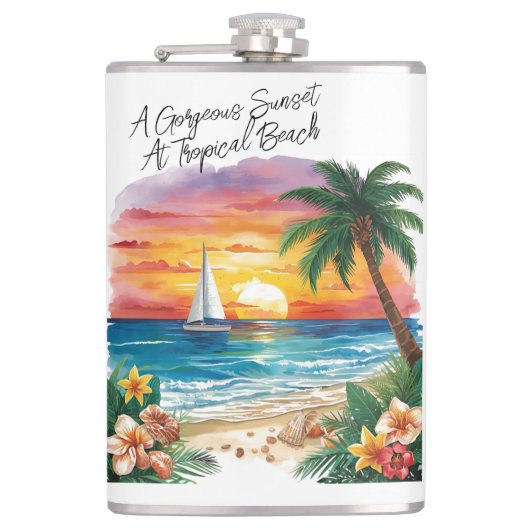 A Gorgeous Sunset At Tropical Beach, Vacation, フラスク (正面)