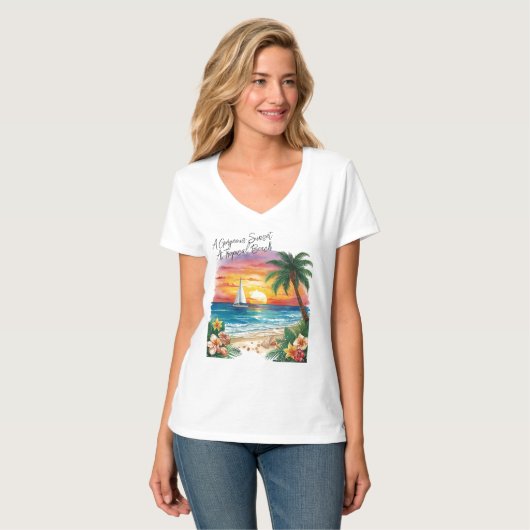 A Gorgeous Sunset At Tropical Beach, Vacation,  T- Tシャツ (正面フル)