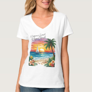 A Gorgeous Sunset At Tropical Beach, Vacation,  T- Tシャツ