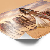 A Graceful Woman with Camels at Sunset フォトプリント (角)