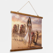 A Graceful Woman with Camels at Sunset 吊り下げ型タペストリー (傾斜あり)