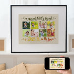 A Grandchilds笑い引用文8 Photo Collage Almond ポスター<br><div class="desc">あなたのパーソナライズされた祖父母のための写真ポスタープリント。このデザインは、あなたの写真お気に入りのの8つを備え、ニュートラルアーモンド色の背景に正方形のinstagram形式で表示される。引用文は書道で書華美き、オリーブグリーンと黄色から焦げたオレンジの暖かい色合いで書かれている。そ読の家には外孫の笑い声が日差しだ。テンプレートは、写真を右に追加する準備ができて離れいる（一番上の行、一番下の行）。私たちの店を参照してもっと祖父母の贈り物を。</div>