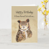 A Great Horned Owl Personality Birthday Fun Bird カード (黄色い花)