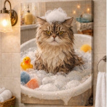 A Grumpy cat in a bubbly bath