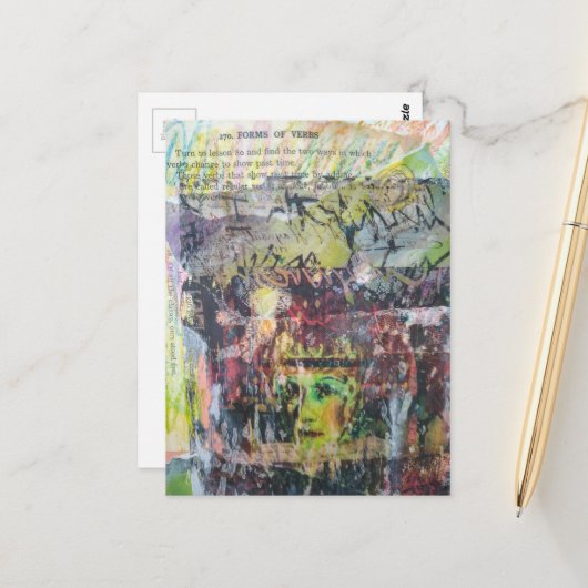 A grungy face verbs mixed media collage ポストカード (正面/裏面インサイチュ)