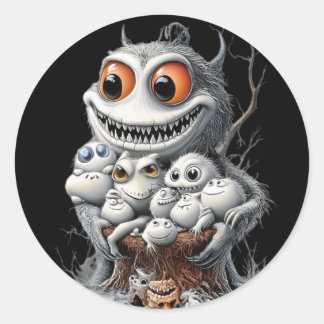 A Halloween sticker. Monsters are waiting for you! ラウンドシール