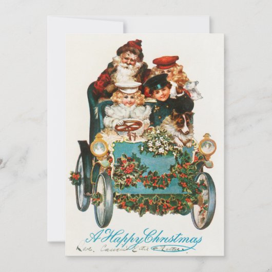 A Happy Christmasサンタクロースと子供たちが車を運転 シーズンカード (正面)