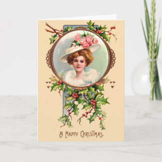 A Happy Christmas - Young Lady 1880s Holiday Card シーズンカード