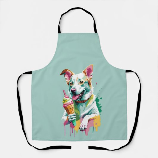 A Happy Dog eating an ice-cream エプロン (正面)