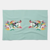 A Happy Dog eating an ice-cream キッチンタオル (横)