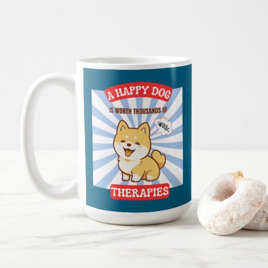 A Happy Dog Shiba cute dog コーヒーマグカップ (ドーナツ)