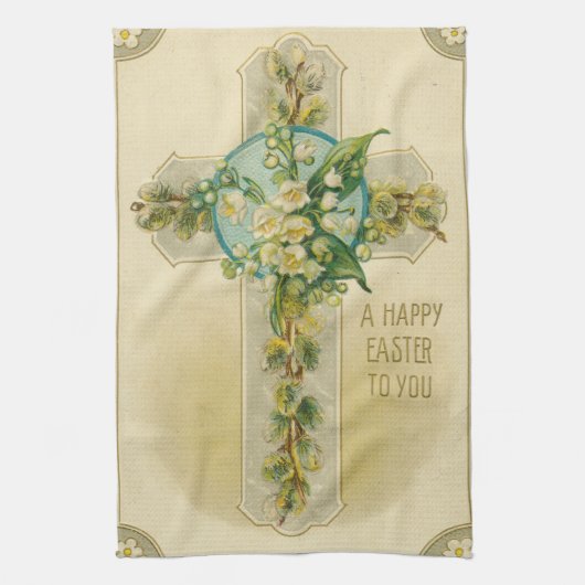 A Happy Easter to You - Antique Postcard,  キッチンタオル (縦)