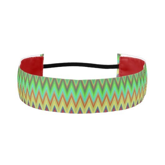 A headband with a vibrant zigzag pattern in green アスレチックヘッドバンド (正面)