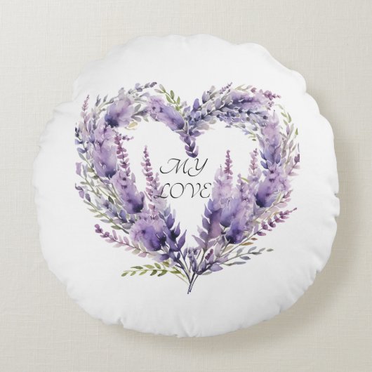 A Heart of Lavender. Floral Purple Pattern ラウンドクッション (正面)