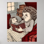A hedgehog in a blanket reading a book to a young  ポスター (正面)