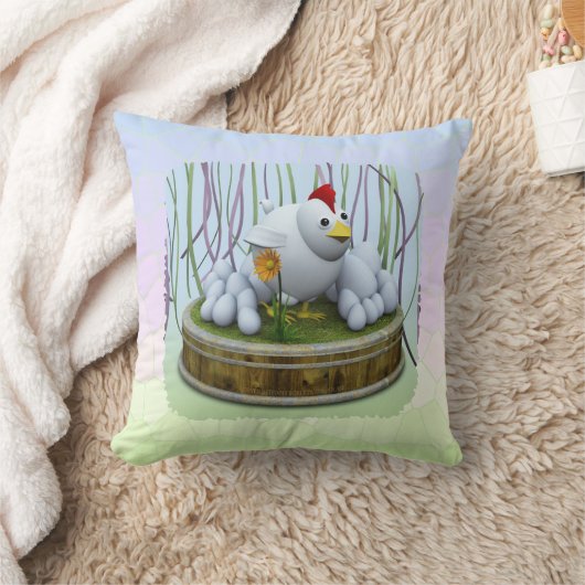 A hen with many eggs throw pillow クッション (ブランケット)