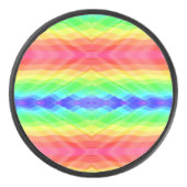 A hockey puck with a vibrant, symmetrical rainbow  アイスホッケーパック (正面)