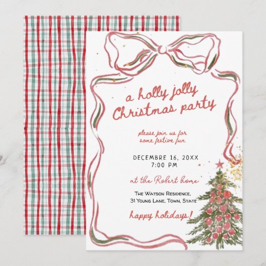 A holly jolly hand drawn christmas party  招待状 (正面/裏面)