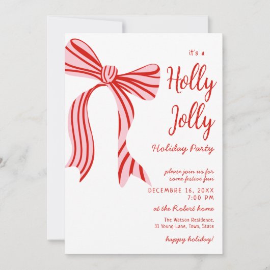 A holly jolly Pink Red Coquette Bow christmas 招待状 (正面)