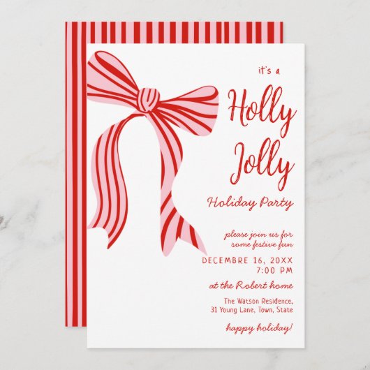 A holly jolly Pink Red Coquette Bow christmas  招待状 (正面/裏面)