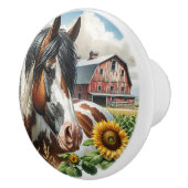 A Horse, Rustic Barn and Sunflowers セラミックノブ (右)