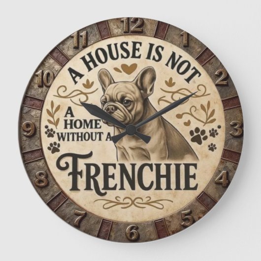 A House Is Not a Home Without a French Bulldog ラージ壁時計 (正面)