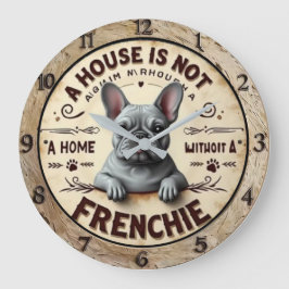 A House Is Not Home Without a French Bulldog  ラージ壁時計