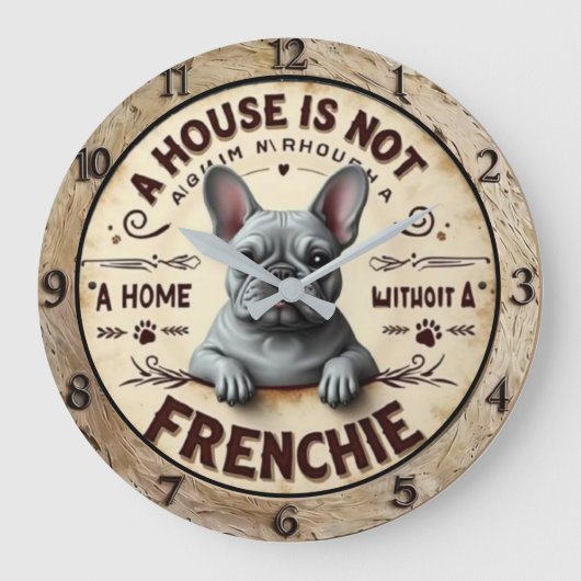 A House Is Not Home Without a French Bulldog  ラージ壁時計 (正面)