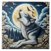 A Howling Wolf Under a Full Moon in a Serene Night タイル (正面)