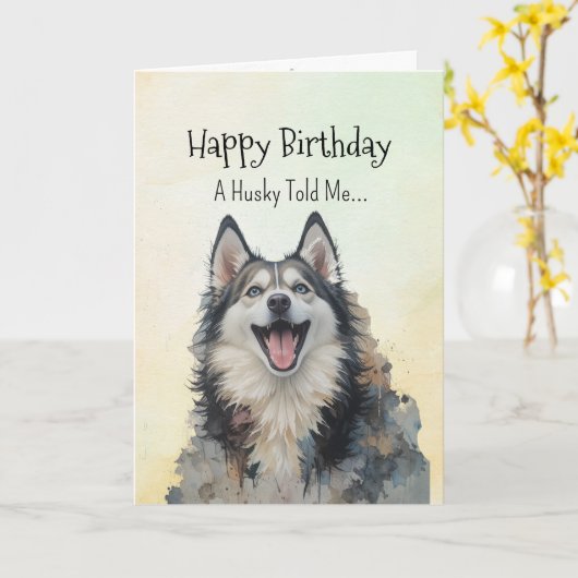 A Husky Personality Birthday Fun Animal カード (黄色い花)