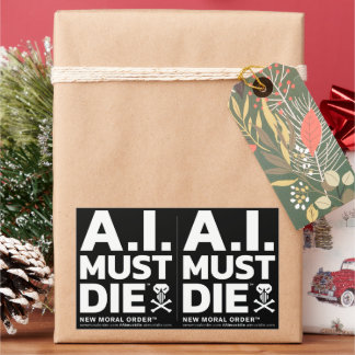 A.I. Must Die™ ロゴ(白フォント)ステッカー 長方形シール