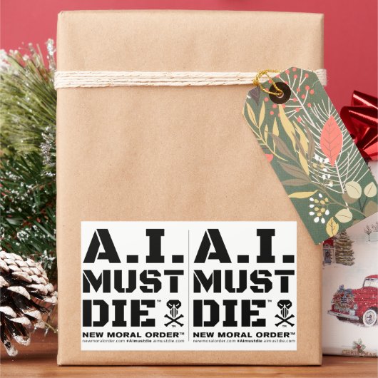 A.I. Must Die™ロゴ(軍隊フォント)シール 長方形シール (クリスマス)