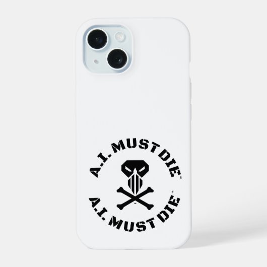 A.I. Must Die™ロゴ(軍隊フォント) iPhoneケース iPhone 15ケース (裏面)